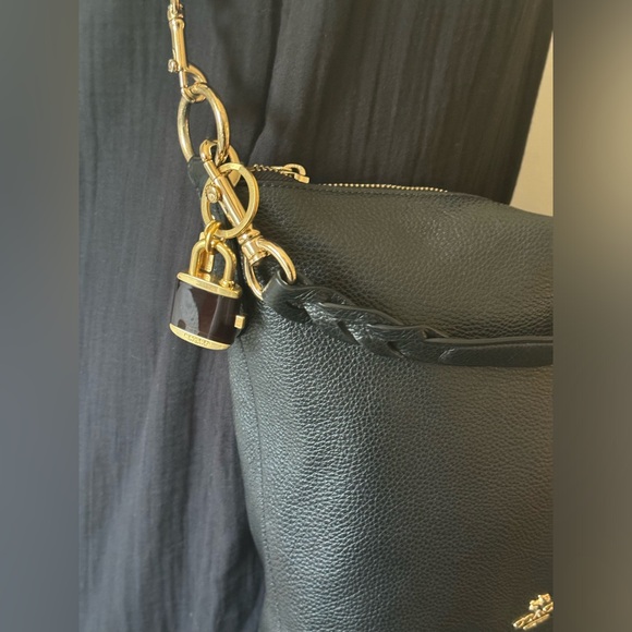 Auth. Coach Duffel Bag Black/gold Pebble Leather Crossbody free key chain - Picture 7 of 10